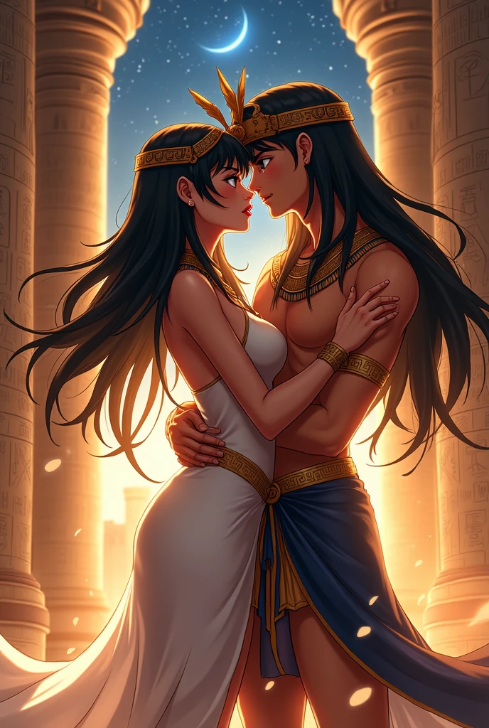 beautiful detailed eyes, beautiful detailed lips, extremely detailed eyes and face, long eyelashes, 1 woman, 1 man, 2 people, nude, intimate, erotic, bnwo, romantic, passionate, goddess of love and beauty, greek mythology, european, african warrior, strong muscular black man, tender embrace, loving kiss, soft glowing skin, dramatic lighting, cinematic, high contrast, chiaroscuro, dramatic colors, rich textures, (best quality,4k,8k,highres,masterpiece:1.2),ultra-detailed,(realistic,photorealistic,photo-realistic:1.37),cinematic composition,dramatic lighting,rich colors,lush textures