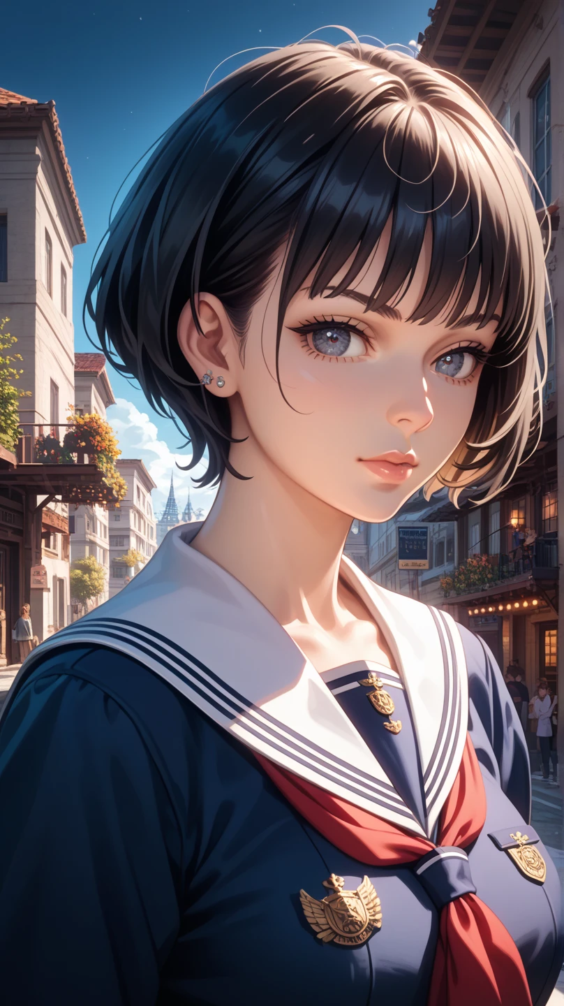 Highest quality、High resolution、Detailed Background、(Beautiful face in every detail:1.4)、Anatomically correct、Teenage beauty、(Highly detailed face:1.2)、(Huge breasts:1.2)、Light color hair、Braided bob cut、Braided Ponytail、cute hairstyle、Perfect body line、well-groomed eyebrows、Navy blue sailor suit、White sailor collar、Pleated mini skirt、White Stockings、
(A beautiful girl sitting at a desk in the classroom and making cute gestures:1.5)、
Her innocent smile is especially popular.、Looking up can make a man's heart skip a beat.、
A shy expression can bring out a feminine innocence.、Slightly watery eyes seem to make you look cute.、
Tuck your hair behind your ear or touch your hair gently to show off your femininity.、
Tilt your head to show interest and affection for the other person.、
Imitating animals like puppies and kittens can make you look cute.、cute