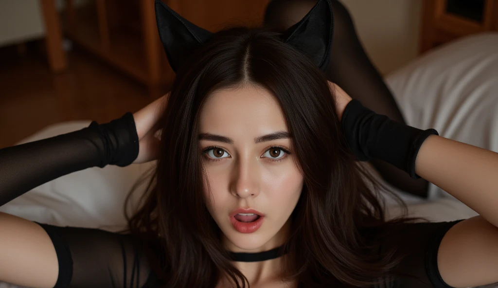 Woman with pointy breasts in a bra
