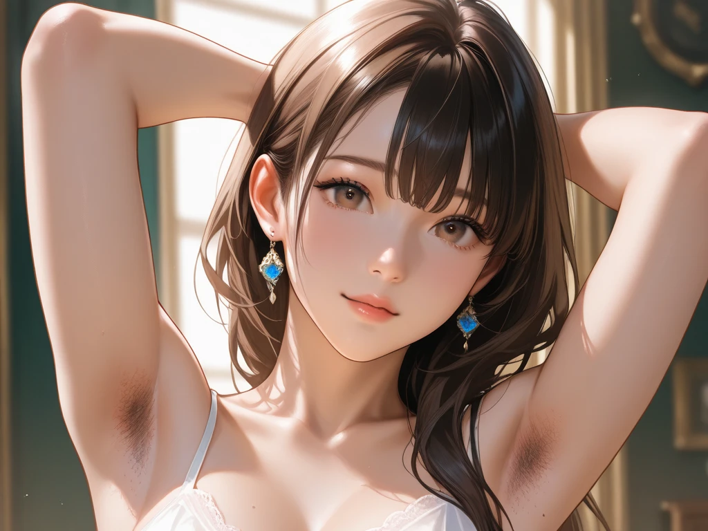 (masterpiece:1.2, highest quality), (Realistic, photoRealistic:1.4), Beautiful illustrations, (Natural Side Lighting, Cinema Lighting), Written boundary depth, Beautiful thighs staring at the viewer, (Face Focus, Upper Body), 1 female,20-year-old,alone,(With background:Hotel Rooms) , Completely naked, thin, slender, Long Hair, Curly Hair, Bun Hair, Forehead, Forehead, Forehead, Forehead, thin, slender, Very big naked , Big , Earrings, Track and field pants, Are standing, ((Close-up)), ((Close-up)), ((Close-up))
