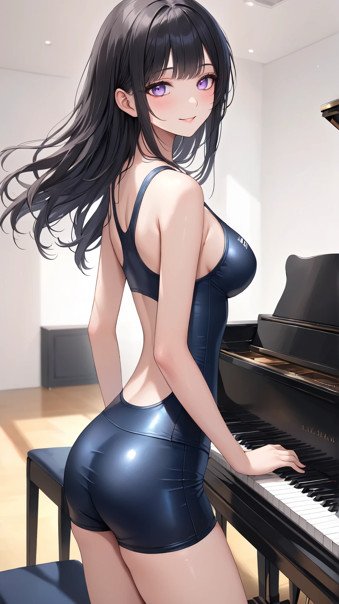 Long hair，Black Hair，beauty，((piano)),Sexy