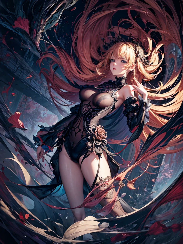 ((Highest quality)),(Ultra-high resolution),(Very detailed),(Detailed Description),((The best CG)),(A masterpiece),Ultra-detailed art,Amazing painting art,(Works with precise details:1.5), (1 female:1.6),(Beautiful and well-proportioned face:1.5),(Intricately detailed sexy lace dress:2.0),Fine jewellery with exquisite detailing:1.5,Waist Accessories:1.5,Look at me and smile:1.5, (See-through nipples), Angel Girl, (((Magnificent white angel wings on his back:1.2))), Mature Woman,Descended into the church,(Pastel colored hair:1.3),(Red and black long high heel boots:1.4), (garter belt), (stockings)、 (Floating in the sky with magical powers:1.2),(Floating skirt:1.5), (Embarrassed expression, blush:1.2),(bracelet), (Sparkling Eyes)、(full body)、(multiple views)