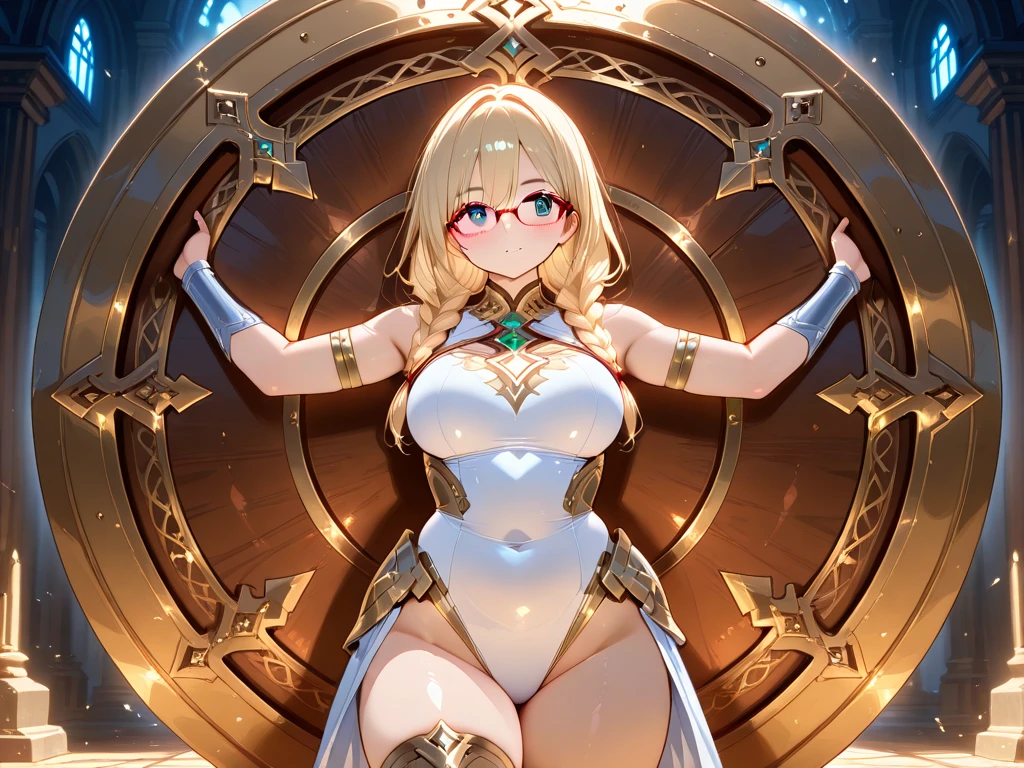 (absurdres, best high quality image, carefuly detailed features and textures, very detailed image) female wrestling, solo character, full body, multiple views.
Elf queen 1.000 years old mature adult milf: beautiful face, sexy feminine and sexy features, beautiful light blue eyes, voluptuous body, big breasts, huge butt, beautiful legs, golden long hair, golden eyebrows, (white one-piece wrestler leotard, white knee pads, white middle finger sleeves and white gloves, white elbow pads, cleavage).
Fighting pose, seductive smile, seductive face
Training gym wrestling ring.