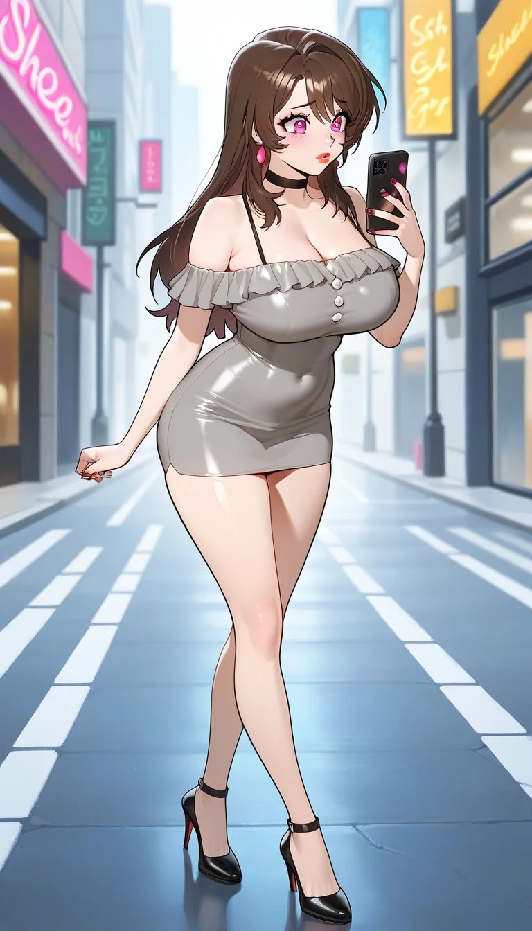 Momo Yaoyorozu from My hero academia, girl fat, obese body, big belly, sexy, stockings, black hair, short night dress, night club, night, dark dress, black dress, black stockings, black and black shoes, (Masterpiece:1.2), best quality, high resolution, beautifully detailed, extremely detailed, perfect lighting,