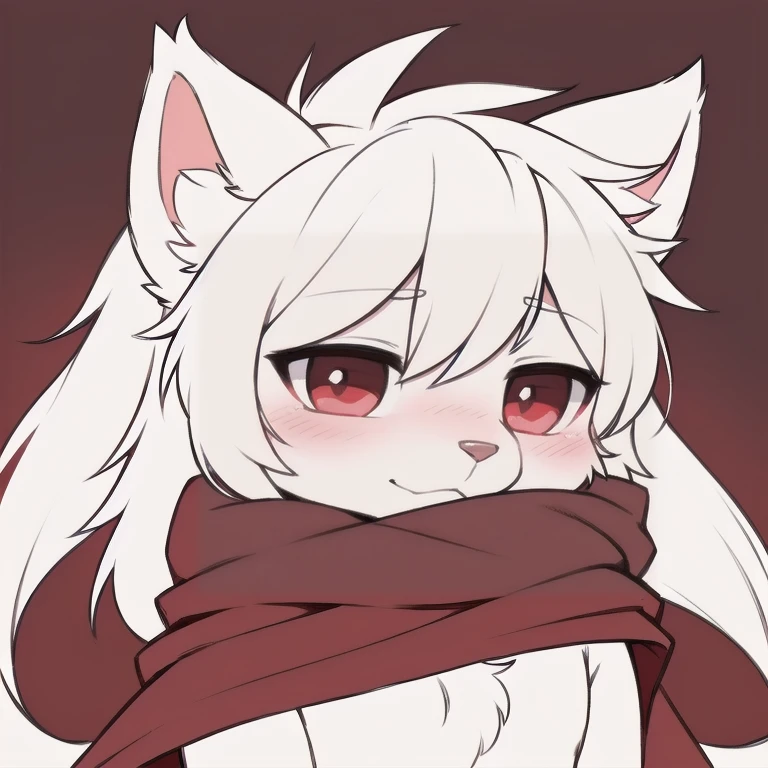 eyes with brightness, shaggy, Libido boy,, A fluffy tail, White fur, Pink eyes,Black left tear nevi，12year old，Gray hair，White plain shirt，Black denim trousers，，white fox，simplicity，with thin legs，Collar，Standing painting