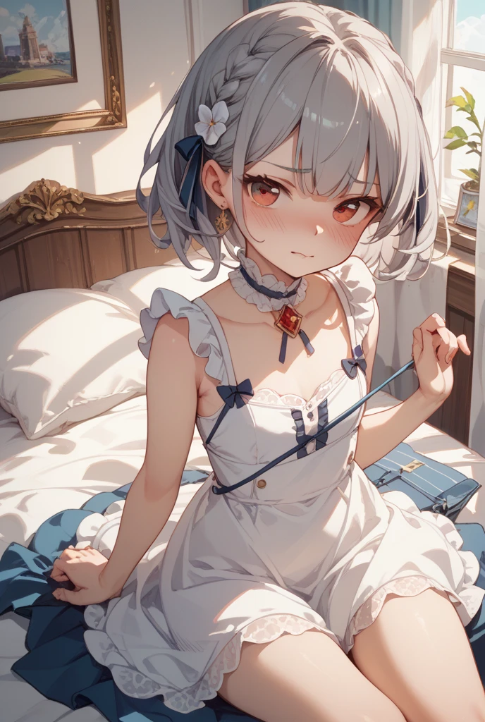 anime girl in a yellow dress laying on a bed with a knife, loli in dress, guweiz on pixiv artstation, zerochan art, digital art on pixiv, at pixiv, trending on artstation pixiv, from girls frontline, guweiz on artstation pixiv, pixiv, guweiz, top rated on pixiv