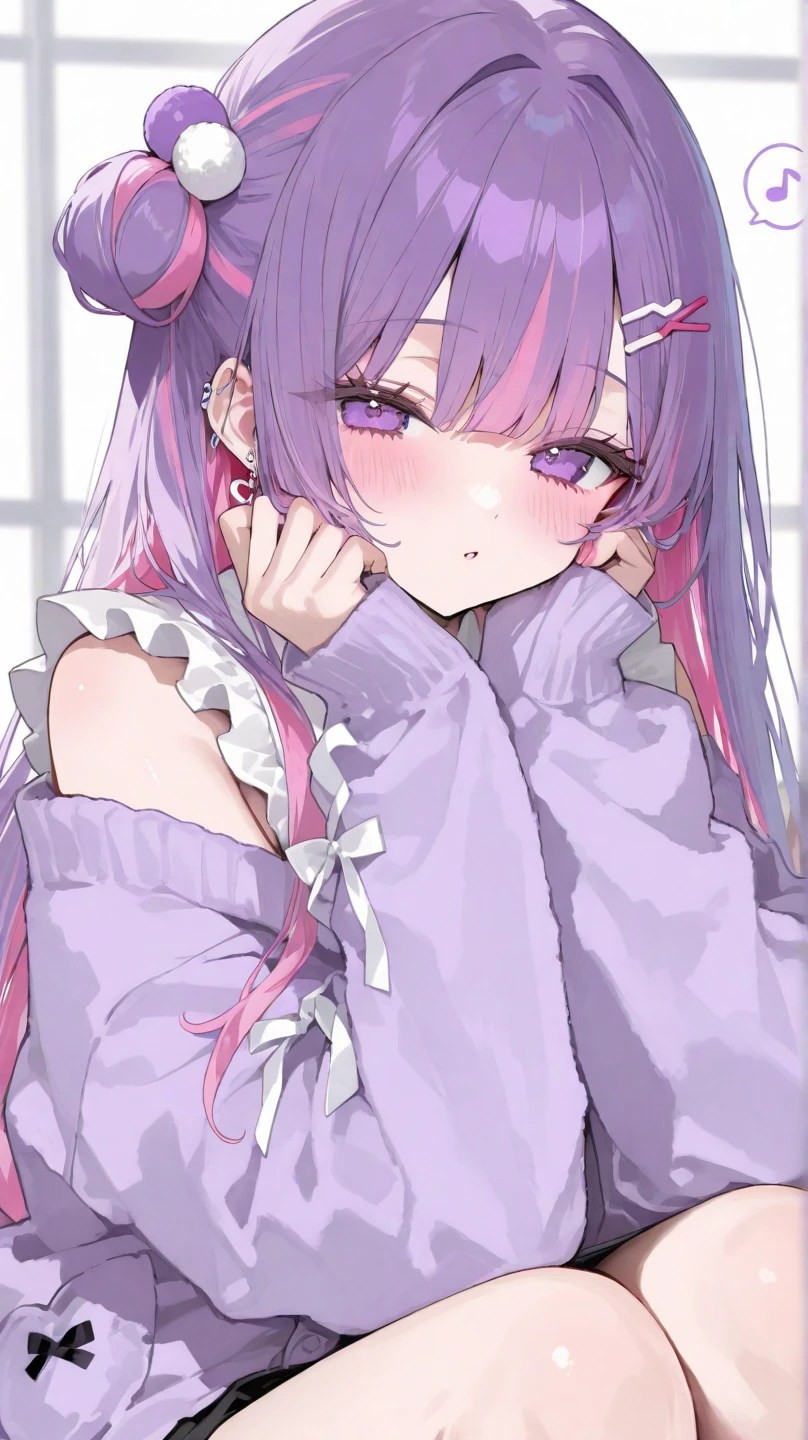 NSFW,1 girl,guillotine aura、Long Hair、（Purple Eyes：1.1）、Purple Hair、Braid、horn、ツインBraid,High-quality lingerie,(Perfect hands),(Perfect ???????),(masterpiece),(highest quality),Embarrassed,blush,Bedroom