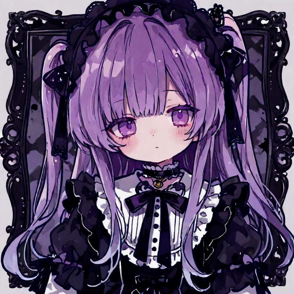 Purple Hair,Long Hair,Purple Eyes,Earrings,Gothic Lolita Costume,it,Fishnet tights,gem,gorgeouature,