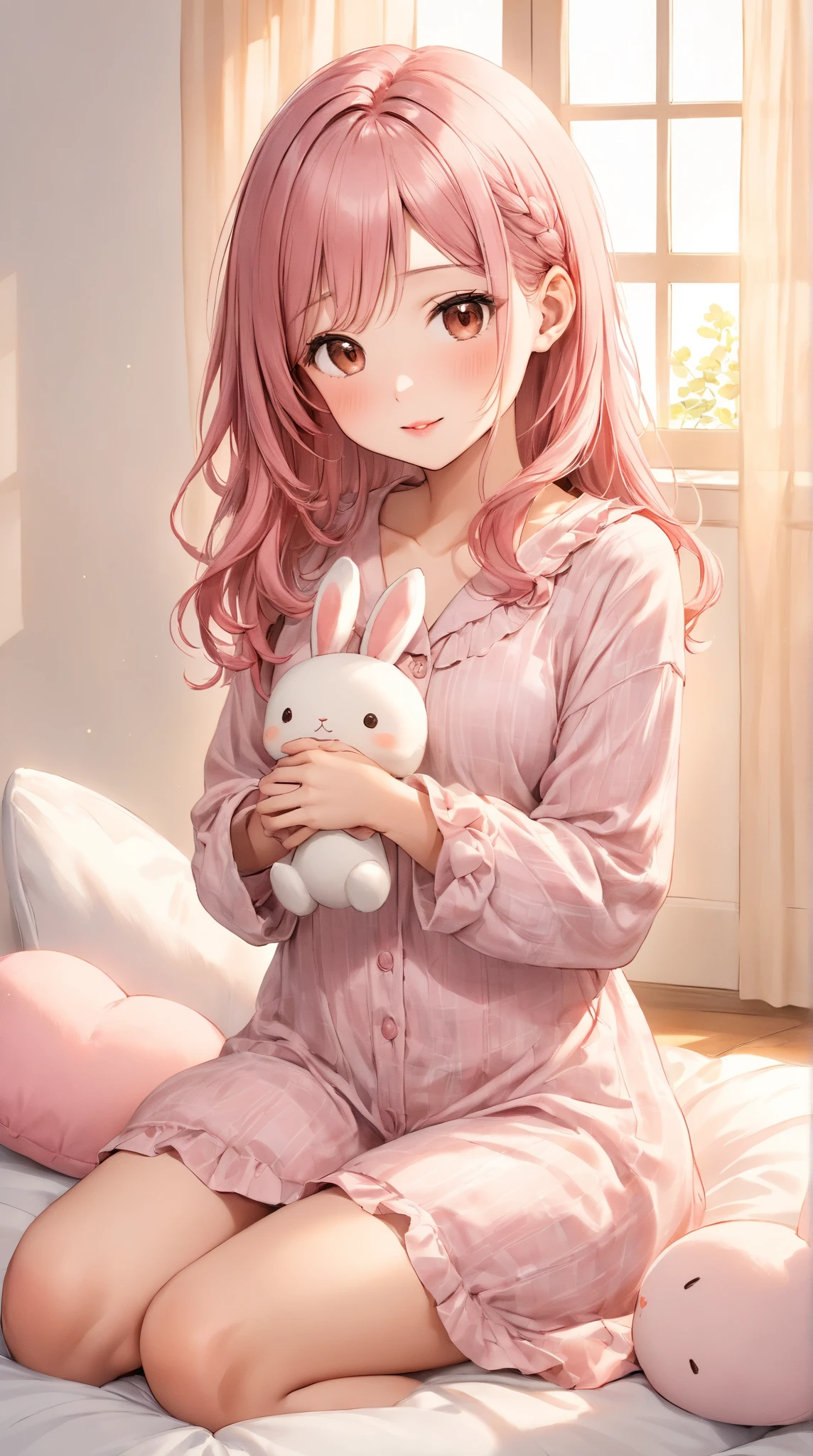 Young girl, (8 years old), (little body, small height), (petite girl: 1.35), (adorable face), (big forehead: 1.2), she has a long flowing hair, (red hair: 1.35), (long hair: 1.35), asian features, (brown eyes: 1.35), brown light eyes, (white skin: 1.35), beautiful detailed eyes, cute young girl, (flat chest: 1.35), (((kigurumi, onesies,bunny pajama,Hooded Pajamas,Animal Pajamas))),((slippers)),(((intricate pajama,embroidered pajama,ornate pajama))), high resolution, (detailed clothes), (bedroom, messed bedroom, warm light background), (detailed background), (full detailed 8k), (perfectly detailed face), (enhance anatomy), vfx, highres, sharp, focus, (photorealistic artwork: 1.35), (extremely detailed CG unity 8k wallpaper), (vibrant colors, vibrant theme), (dynamic pose: 1.5), cool vibes, fashion girl, happy, expression, coquette, playful attitude, smiling, happy, adorable small girl, (small girl: 1.35), (perfectly shaped body), sleepy girl