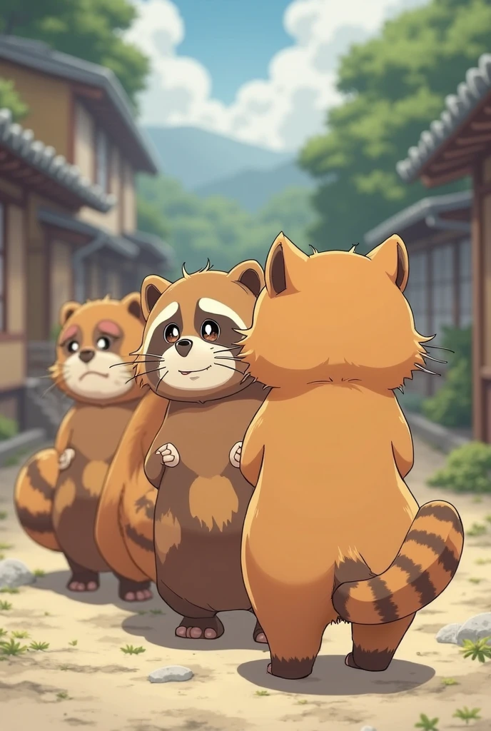 by milkytiger1145, donkeyramen, wfa, A Little Otter, Brown Fur, Pink Nose, Shy, tears, toddler, kemotoon, jimseung, anthro, Triplets, Tatami Room Background, Waving, Looking At Viewer