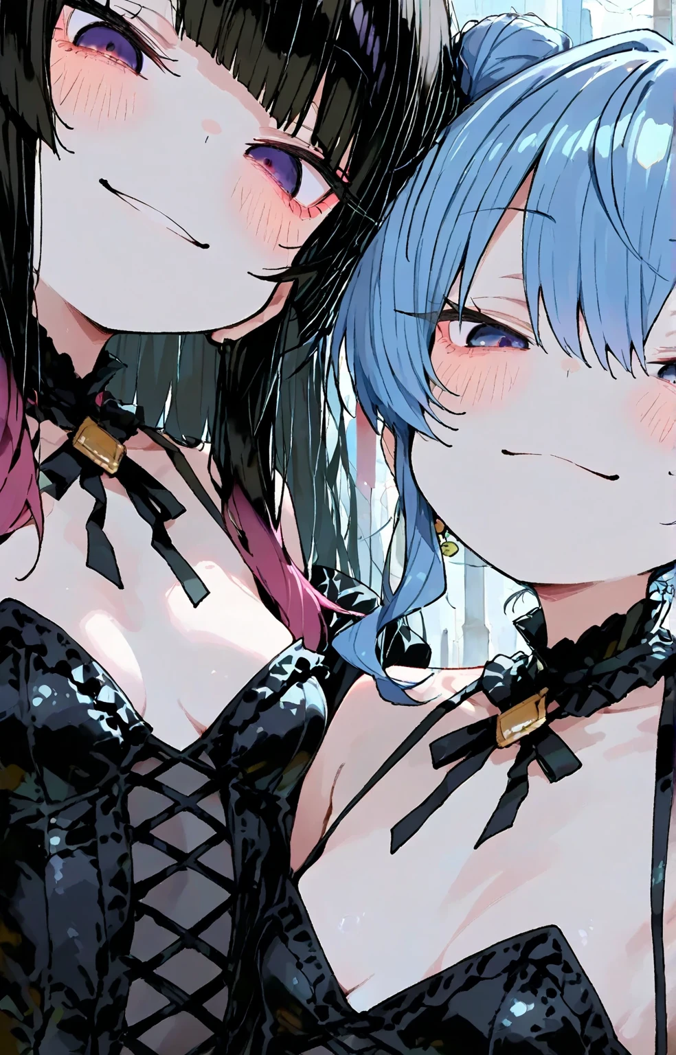 NSFW,masterpiece,Highest quality,High resolution,Super detailed,Star Town Suisei\(Hololive\),Blue Hair,One Side Ponytail,Blue Eyes,Small breasts,satin harness,Brothel,Brothel,Luxury Bedroom,Embarrassed,(Expecting face),Frustrated face,(Fawning),(Strong-faced men),(Body touch),(caress),Having sex,Insert,Creampie,(Squirting)