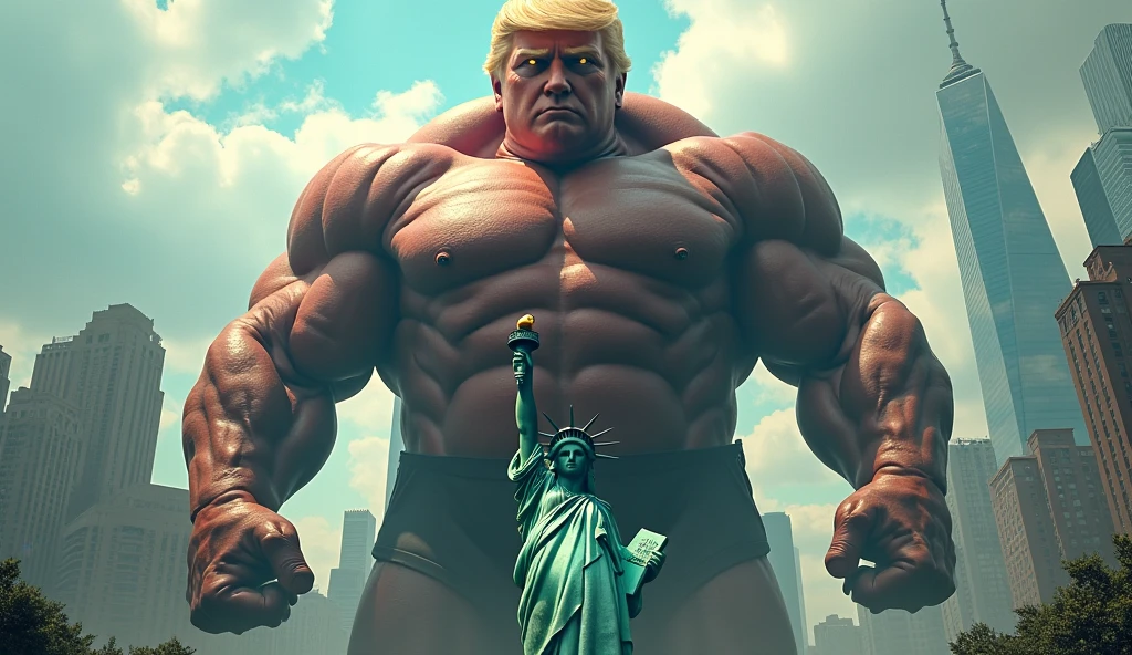 Extremely buff Donald Trump wearing a thong