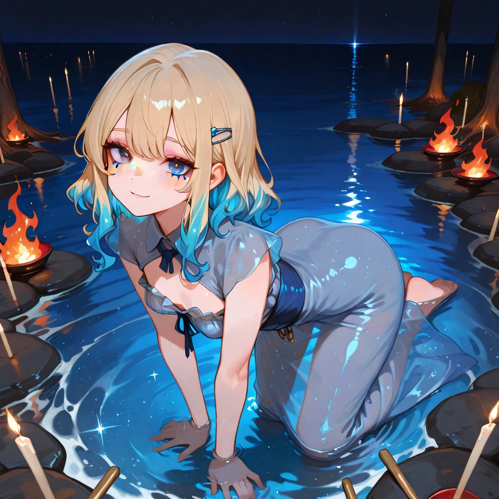 1girl, bangs, bare_shoulders, blonde_hair, blue_swimsuit, blush, breasts, clothes_pull, cloud, collarbone, competition_school_swimsuit, covered_navel, cowboy_shot, crescent_moon, full_moon, hair_ornament, long_hair, looking_at_viewer, low_twintails, moon, moonlight, name_tag, night, night_sky, old_school_swimsuit, one-piece_swimsuit, outdoors, palm_tree, pink_eyes, pool, red_moon, school_swimsuit, sky, small_breasts, solo, star_\(sky\), starry_sky, sun, swimsuit, swimsuit_pull, tree, wading, water, wet, wet_swimsuit,
<lora:SwimsuitPullV1:1>clothes pull,one-piece swimsuit pull,pulled by self