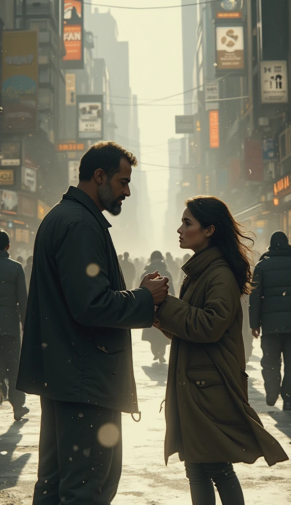 penelope and faaris azura standing on the street in the city, high resolution film still, high quality film still, 1995 movie, 9 0 s romantic movie, faaris azura and penelope cruz in time square new york, faaris azura blue eyes