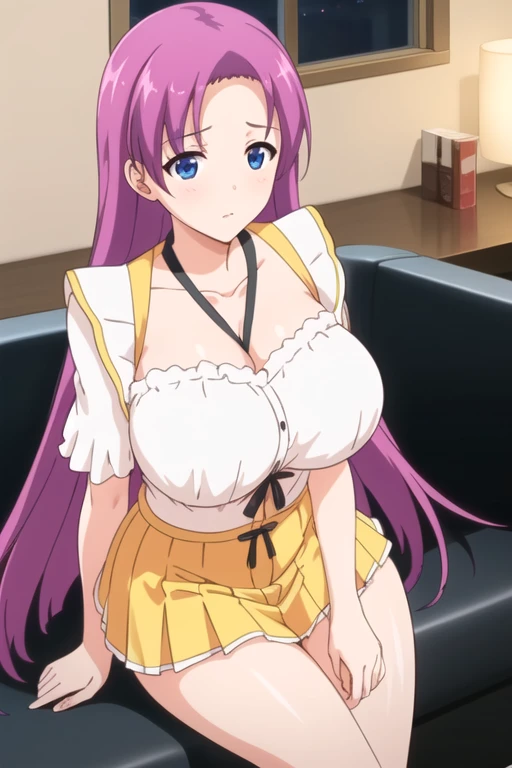 white shirt,yellow skirt,collarbone, cleavage, puffy_short_sleeves,thighhighs, White legwear,
no_bra,
pink_hair,long_hair,blue_eyes, view at viewer
1 girl, 20yo,Young female,Beautiful Finger,Beautiful long legs,Beautiful body,Beautiful Nose,Beautiful character design, perfect eyes, perfect face,expressive eyes,perfect balance,
looking at viewer,(Focus on her body), panties showing,closed mouth, (innocent_big_eyes:1.0),(Light_Smile:0.3),
official art,extremely detailed CG unity 8k wallpaper, perfect lighting,Colorful, Bright_Front_face_Lighting,White skin,
(masterpiece:1.0),(best_quality:1.0), ultra high res,4K,ultra-detailed,
photography, 8K, HDR, highres, absurdres:1.2, Kodak portra 400, film grain, blurry background, bokeh:1.2, lens flare, (vibrant_color:1.2),professional photograph,
(Beautiful,large_Breasts:1.4), (beautiful_face:1.5),(narrow_waist),