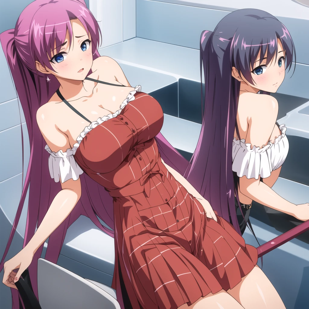 White panties、White bra、In underwear、masterpiece, highest quality, 8K,Mylene HFV4, Anime Coloring, One girl, jewelry, hair band, blue hair band,Very long hair,Pink