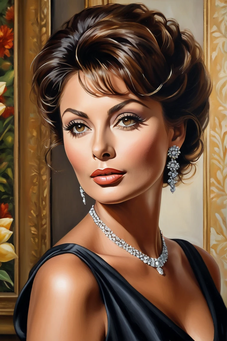 oil painting of princess, perfect face, cleavage, dark shot, dramatic, extremely detailed, intricate, elegant, by Greg Rutkowski