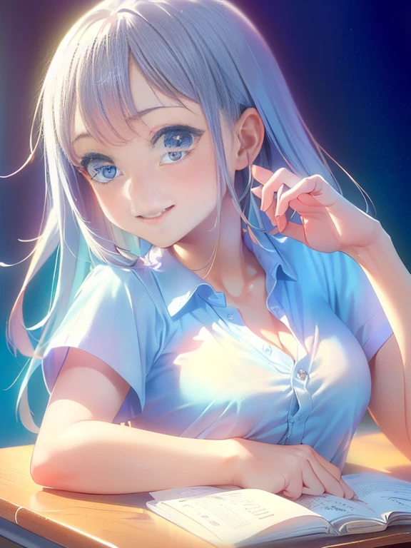 (((highest quality))), ((super detailed)),((very delicate and beautiful)), ((16k)), girl, silver hair, light blue eyes, necklace, Wearing cute and adorable costumes, (smile), Bedroom, beautiful eyes, Fluffy pajamas, tattoo tattoo, ((night)), 🌙, open your mouth, (((sexy:1.2))),