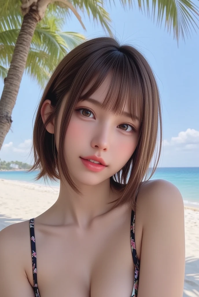 (View your viewers:1.3), (masterpiece:1.3)、Very fine finish、(High resolution、8k:1.3)、(Highest quality)、(Ultra-realistic as a photo:1.3)、Correct limbs、Anatomically correct, 超High resolutionの顔、The face is in focus、Ultra high definition and beautiful eyes、Concentrated eyes、Eyes are symmetrical:1.3、高画質でBeautiful Skin、Firm Skin、Ultra HD Hair Texture、Medium Bob Hair、(masterpiece:1.3), (8k, Realistic, RAW Photos, Highest quality:1.4), (One girl), Beautiful Face, (Realistic Face), Beautiful hairstyle, Realistic eyes, Beautiful details, (Realistic Skin), Beautiful Skin, Charm, 超High resolution, Surreal, Very detailed, (Small breasts:1.3), (Cleavage:0.8), 真夏のAt the Beach過ごす日本人, Semi-long hair, (Brown Hair), Slim figure, (supermodel figures), (Wearing only a white linen shirt), At the Beach, (Earrings, necklace, bracelet)