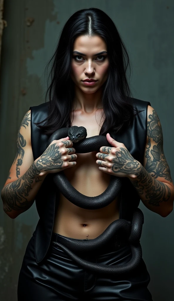 Snake tattoo that coils up the arm until it reaches the hand 