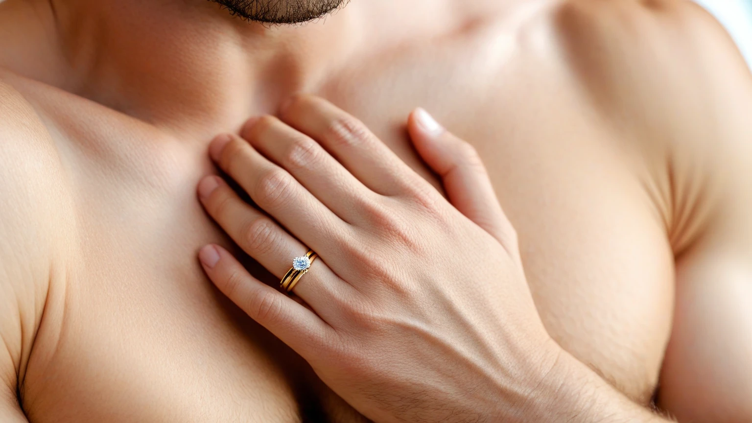 white long fingernails running along 6 pack abs