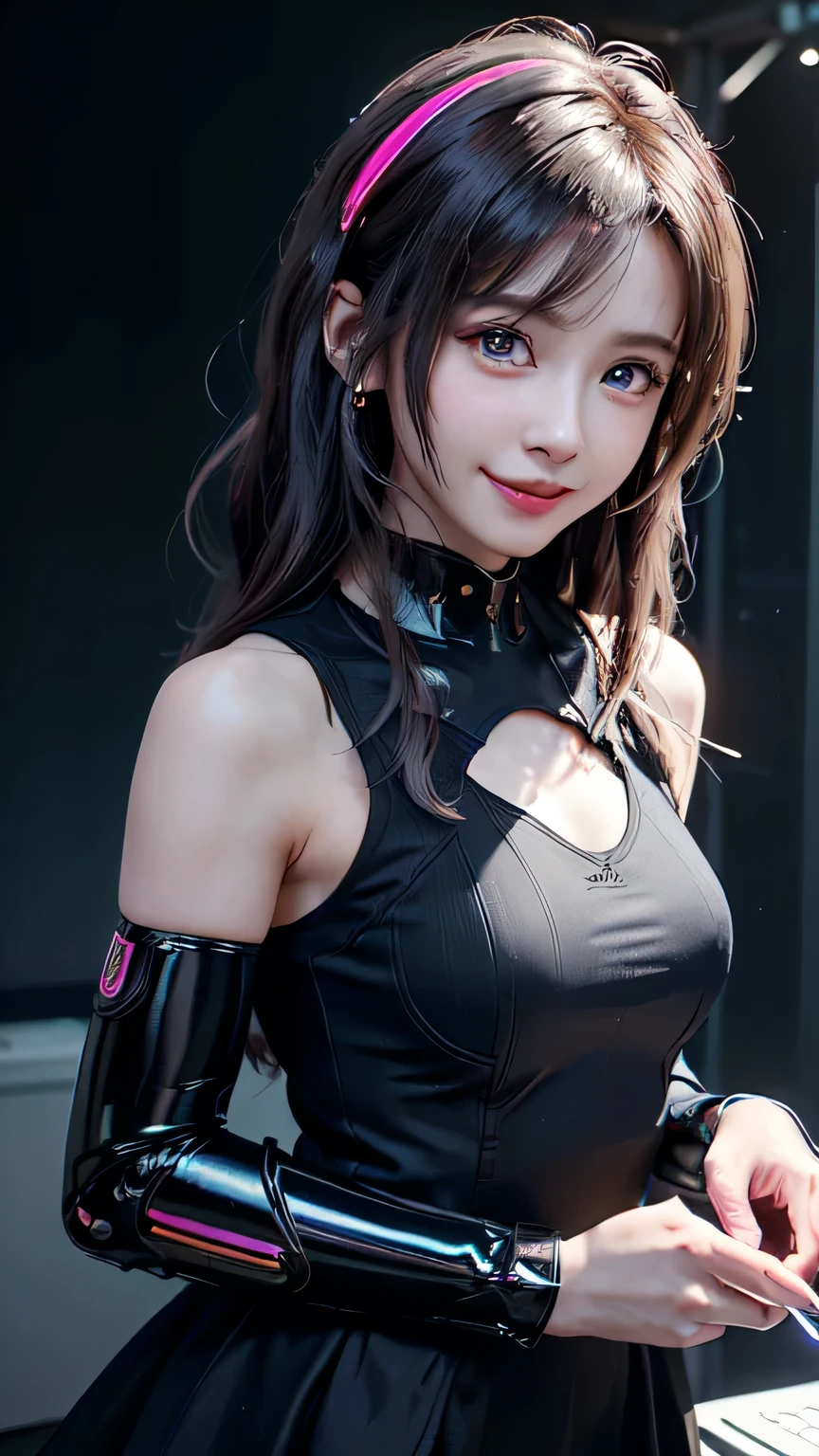 Woman in black and pink costume posing, FULL BODYSHOT、🌺 cgsociety, cyberpunk geisha, cyberpunk flowerpunk, wlop glossy skin, Cyberpunk Dress, inspired by Yanjun Cheng, ross tran 8 k, beautiful digital works of art, cyberpunk cyborg. roses, artwork in the style of guweiz, 3 d render character art 8 k, cgsociety 9,(Balanced body shape with a length of 7 heads, Features a small face, Attractive bust, and a thin waist, leg long proportions), Big tight buttocks、Trained and raised buttocks, Maximum 4 fingers and 1 thumb relationship, Beautiful grown proportions, Gentle smile、Walking towards the viewer, The background is the city at night、Blur background、