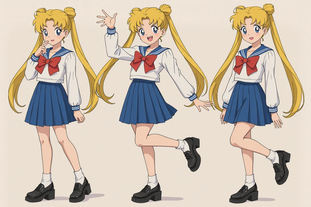 (masterpiece), (best quality), (high res), sailor Venus, tall body, beautiful detailed eyes, beautiful detailed face, serious, perfect hands, complete fingers, perfect anatomy, perfect proportions, ((blonde hair, long hair, hair down)), ((blue eyes)), (( sailor Venus outfit)), breasts, medium breasts, looking at viewer, (solo, solo focus), standing,, ((yellow V (symbol) on chest)), full body costume design. Simple background, Multiple Views, Character Sheet Full-Length.