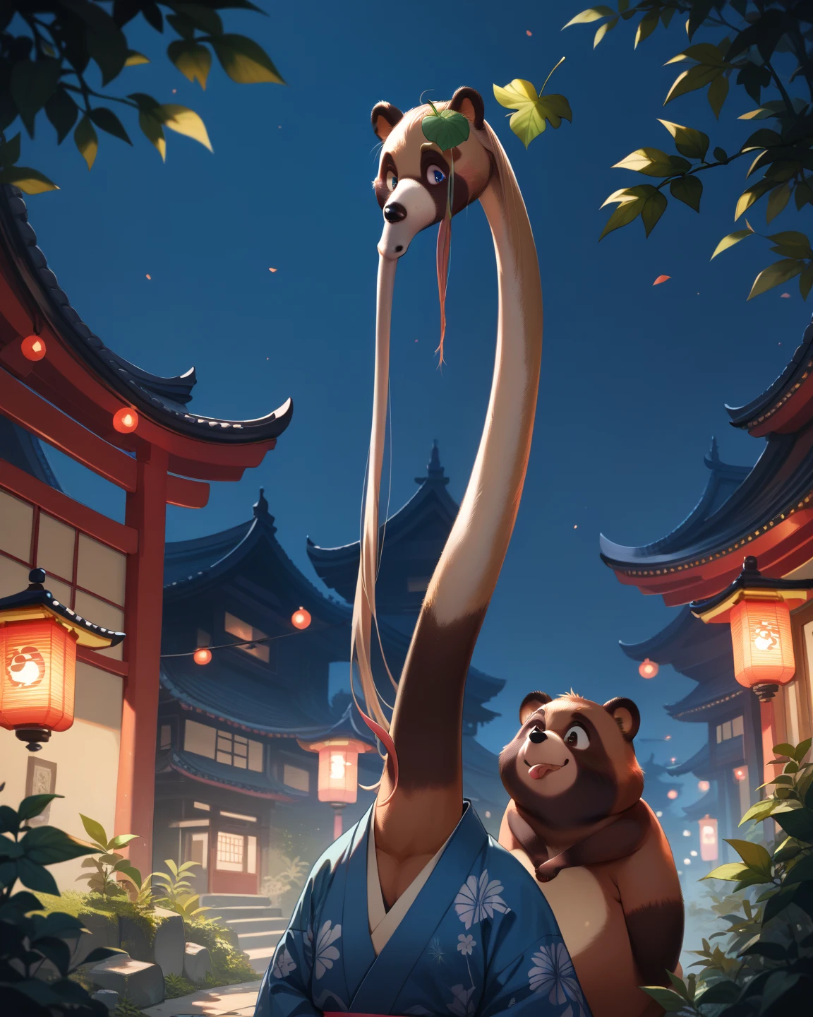 ((one brown skinned half-orc barabarian:Panda in the foreground)), shot in 4k, fisheye lens, ((bamboo forest, cherry blossoms falling in the background, a gentle wind, sunny day, river))=1.3, proud face:quixotic, looking at viewer, masterpiece, vibrant lighting, ultrarealistic, beautiful eyes, age 27, cinematic lighting, (((demonic cherry blossoms falling in background))), (angle from side), (age 30 male)