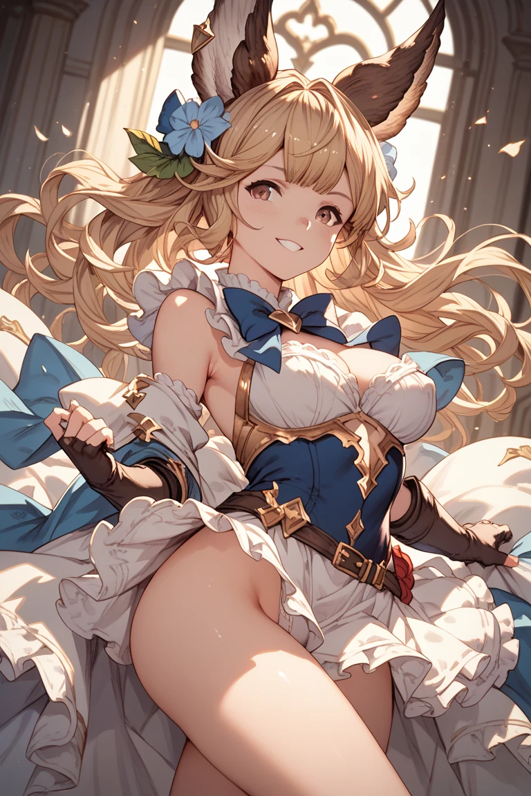 クオリティ
(((masterpiece))), (((best quality))), ((ultra-detailed)), (illustration), ((an extremely delicate and beautiful)),
状況
1girl, Solo,Looking at Viewer, Full body,
髪型
Long hair, Bangs, Blonde hair,braid, Ahoge,Twin-tailed, ((twin braids)),(flipped hair),(messy hair),volumey,(low Twin-tailed),absurdly Long hair,
顔
Green eyes,happy,smile,open mouth
体型
breasts,large breasts,thighs,thighhighs,white thighs, ,(junior high school student),
服装
Skirt, gloves, pleated Skirt, frilld, zettai ryouiki, Capelet, garter strap, white Skirt, Underbust, blue gloves,Cross-laced clothes,(blue Capelet), Underbust,straplessdress,(knee high socks),white knee-high socks,(sleeveless),cleavage cutout,
装飾
choker,Bow, bow ribbon, hair Bow,staff,Red bow ribbons,Cross,Cross choker,Cross earrings,
ポーズ
Holding,Holding staff,jumping
