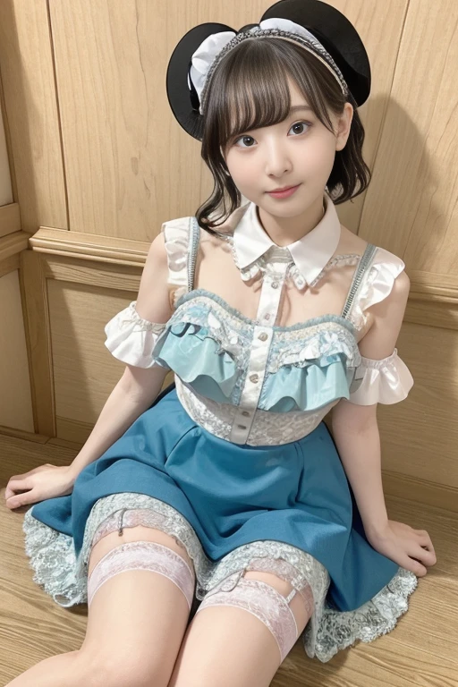 1 girl in(8K、Raw photography、top-quality、masterpiece:1.2)、(realisitic、realisitic:1.37)、ultra-detailliert、low angle full body shot、waiting room、short miniskirt、Sleeveless、realistic eyes and face details、natural skin textures、(((thighs thighs thighs thighs)))、Fair skin、A detailed face、真实感、Realistic background、Realistic lighting、short cut hair、(Kneel on a chair and stick your butt out)、Sweaty skin
