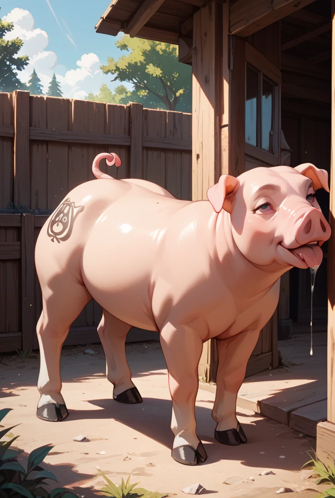 ((Gloria, hyper vaginal urine, anal feces)), hippopotamus, female, (Detailed face), (solo:1.1) . . . nsfw, Big Butt, thick thighs, wide hips, Huge Breasts, Rear View, Bent Over, Looking back at viewer, uploaded to e621