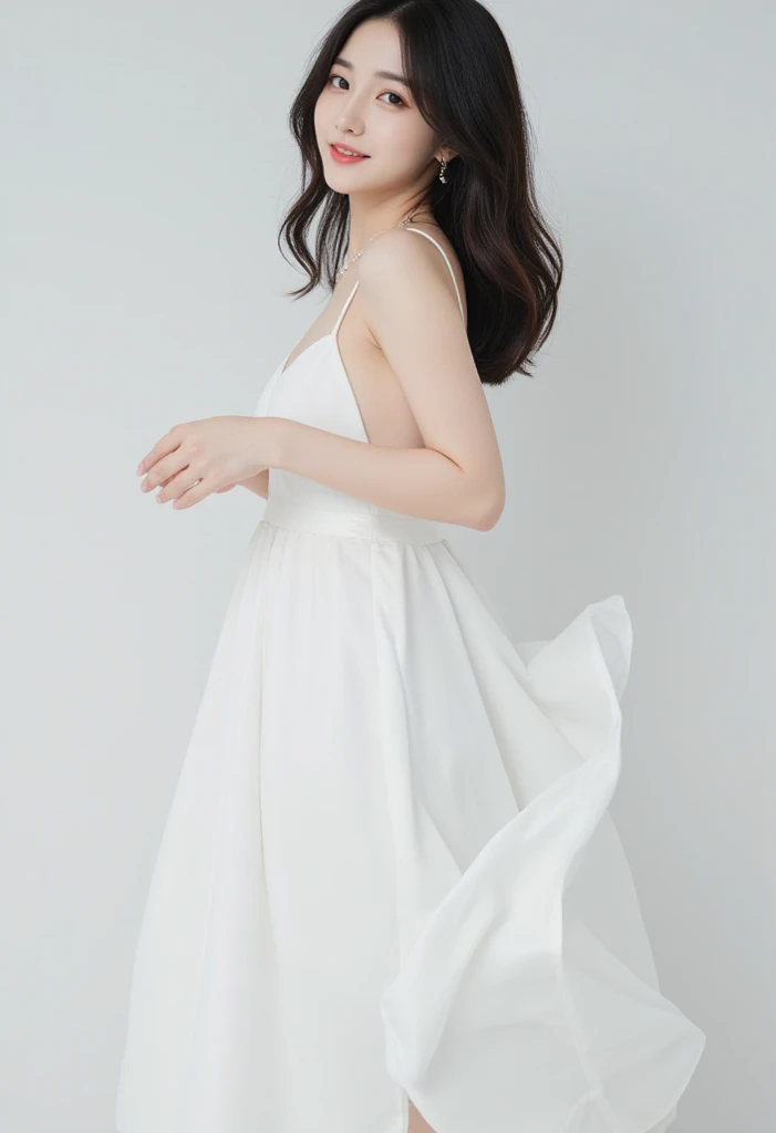 white,Elegant woman in a dress