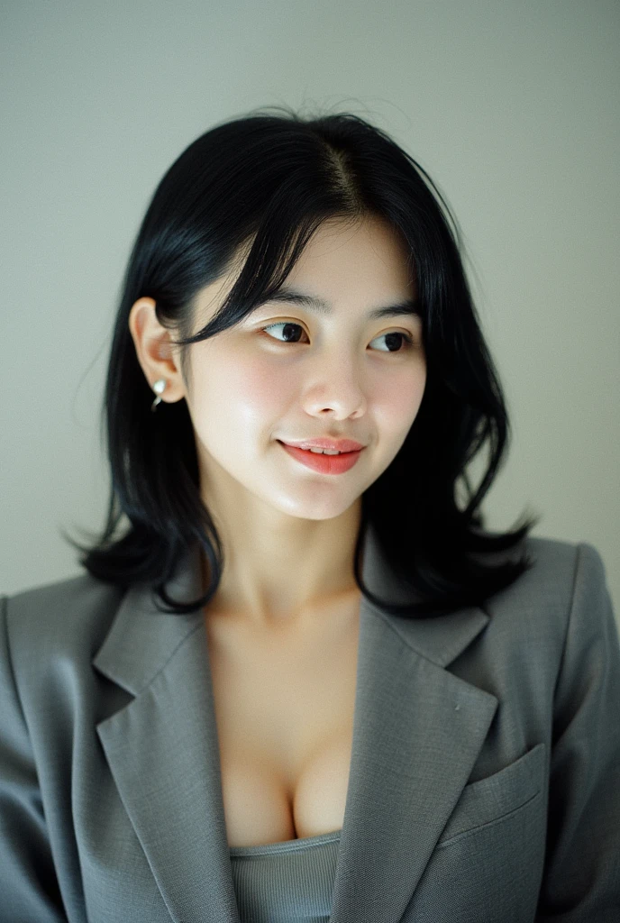 analog film photo solo, gstyle, realistic, ((woman)), (((short hair))), (((happy512))), (((A-line skirt, button-down shirt, and pumps.))), ((Simple Light Orange background:1.5)), ((dynamic pose)), high detailed, 8k, clear facial features, <lora:PAseer-SD15-LCM Quick:1> <lora:ReaLora:.2> skin <lora:GStyle_-_Photography_Style:.4> <lora:IDM_-_Ghisela_Kell:1> ghiselakell . faded film, desaturated, 35mm photo, grainy, vignette, vintage, Kodachrome, Lomography, stained, highly detailed, found footage