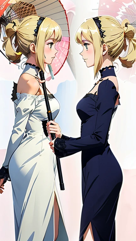 Uma mulher com seios extremamente grandes, 15th-century blonde, com roupas pretas que cobrem todo o corpo, Clothes are tight, especially the pants that highlight your curves, semelhante a 2B nier Automata, ela tem uma espada, In the background, there is a cold, local de congelamento , perfect fingers