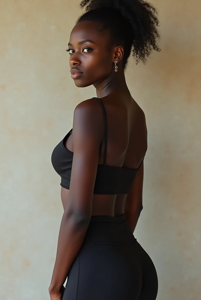 selfie of a black woman , a portrait inspired by Shirley Teed, cg society contest winner, video art, her belly button is exposed, with a black background, youtube video screenshot, tinyest midriff ever, sexy black woman walks past them, wearing a sexy cropped top, gorgeous stella maeve magician, african american young woman