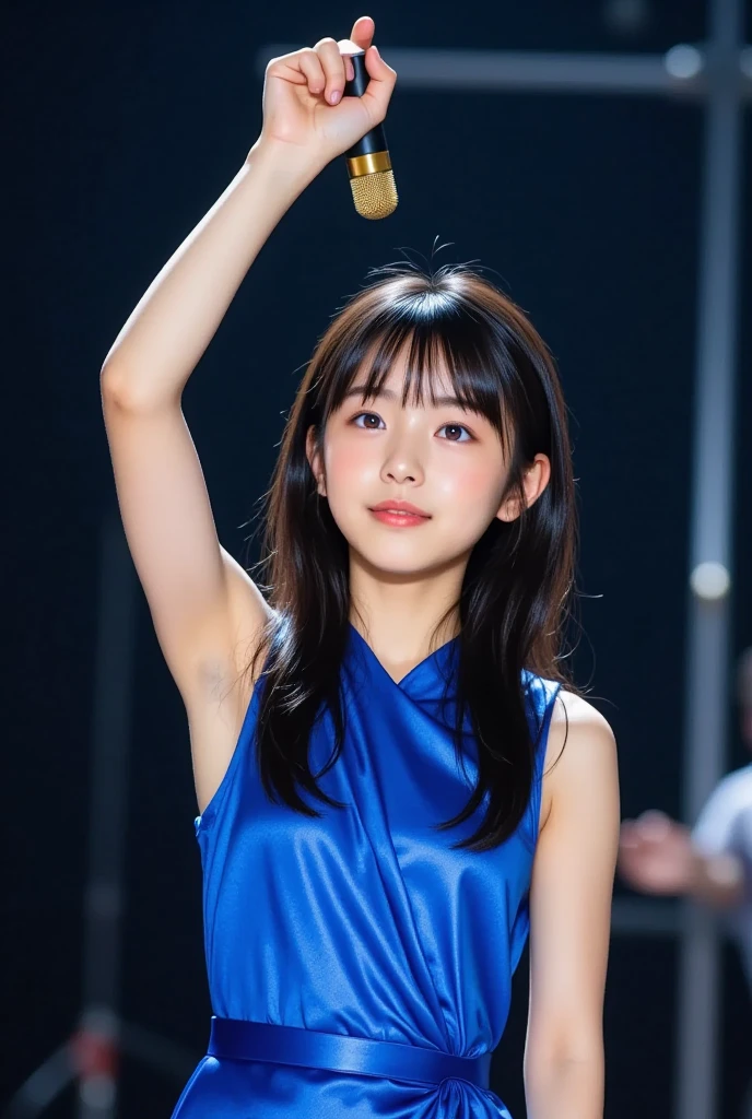 (8k),(masterpiece),(Japanese),(8-year-old girl),((Innocent look)),((Childish)),Front and from above,smile,cute,Innocent,Kind eyes,Plain T-shirt,Short sleeve,blue denim skirt, nsfw,semi-long,Hair blowing in the wind,Black Hair,Somewhat strong wind,noon,bright、smile、Sporting goods、Idol、Take to the stage、Fluffy lace、Angle from below、Please stretch your legs and rest..., Naked Vagina,Sex、Ass Focus、