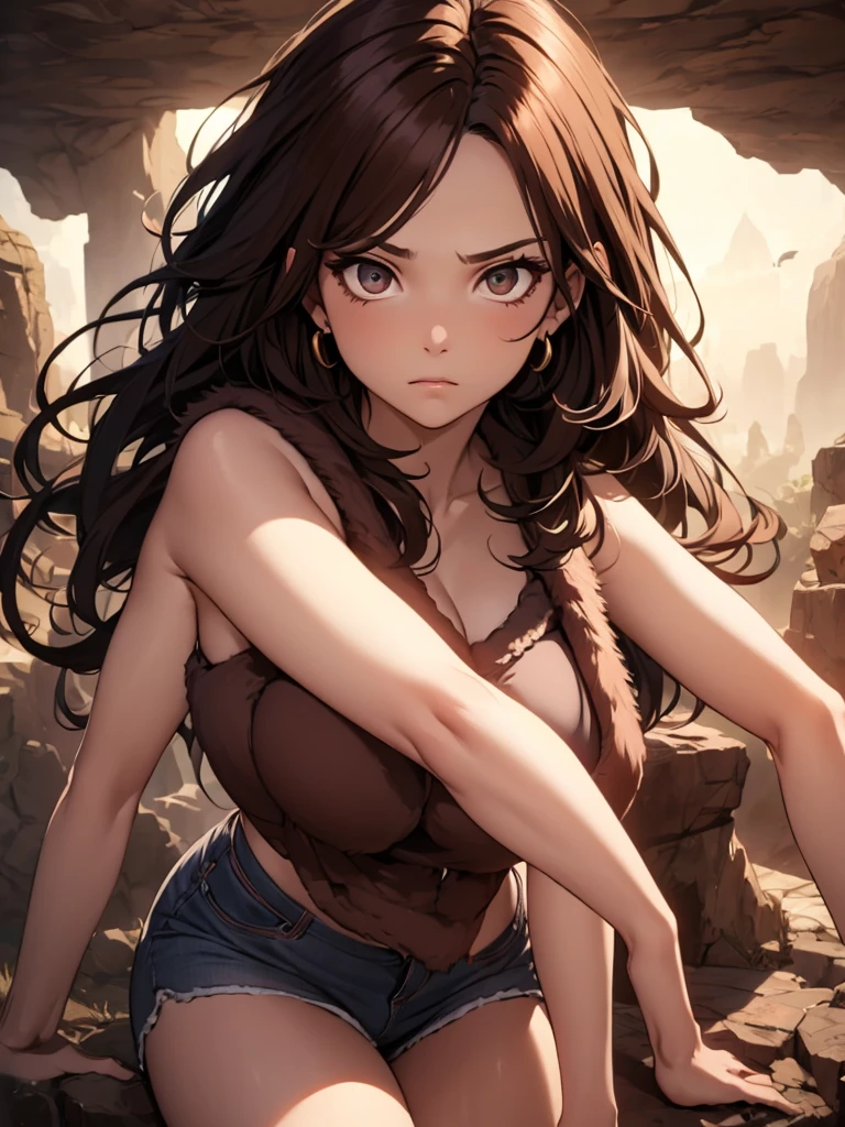 (masterpiece), best quality, expressive eyes, perfect face,1_girl, sexy girl, cropped shirt, Summer Smith, red and black hair, shoulder length  hair, leather tank top, leather pants