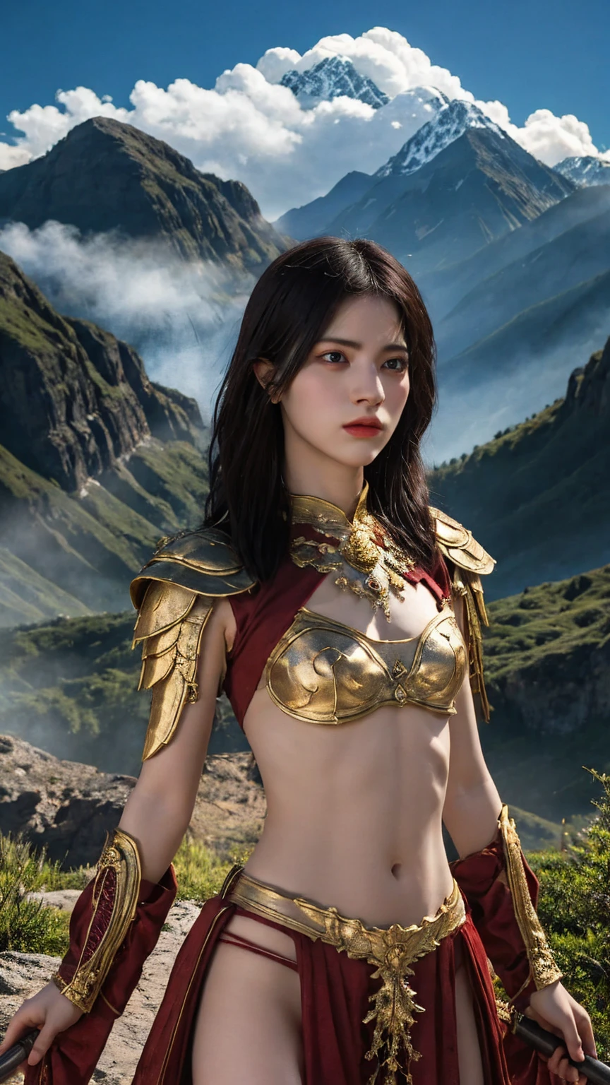 Professional , masterpiece、highest quality、Photo Real , 、highest quality、超A high resolution、(Photorealistic:1.4)、RAW Photos、Depth of written boundary (Completely naked:1.9),(Matte White、Toostook、Heavy chest、(Cleavage)、(Completely naked、topless)、(Have the strongest weapons)、((Random Hairstyles 1.6),Dark fantasy,)explosion、Intense Combat、(Steep cliffs),Dragon Gold Weapon,Mystical Expressions、Particles of light、Fighting the Dragon、(Exquisite dragon helmet),Gorgeous silver weapon ,(( A detailed and luxurious dragon sword)) , Beautiful knife ,Warhammer 40K ,A gorgeous tiara with attention to detail、((Blue Hair))、(Castle Background)、、((Gangl Forest Background))、美日本peopleの美少女、16-year-old junior high school student、1people、Dynamic Angle,(((With detailed shield)))、Small head、Immature body、Very beautiful breasts、Beautiful cherry-colored areola、Erect nipples、Shaved、Laughter、Castle Background、Slender and beautiful female hands、In the background, a soldier in iron armor、Mystical Expressions、Light effects、Intense Combat、Wind effects、magic circle、With the legendary magic wand、(Devil's Wings)、Toostook、Shooting from the front