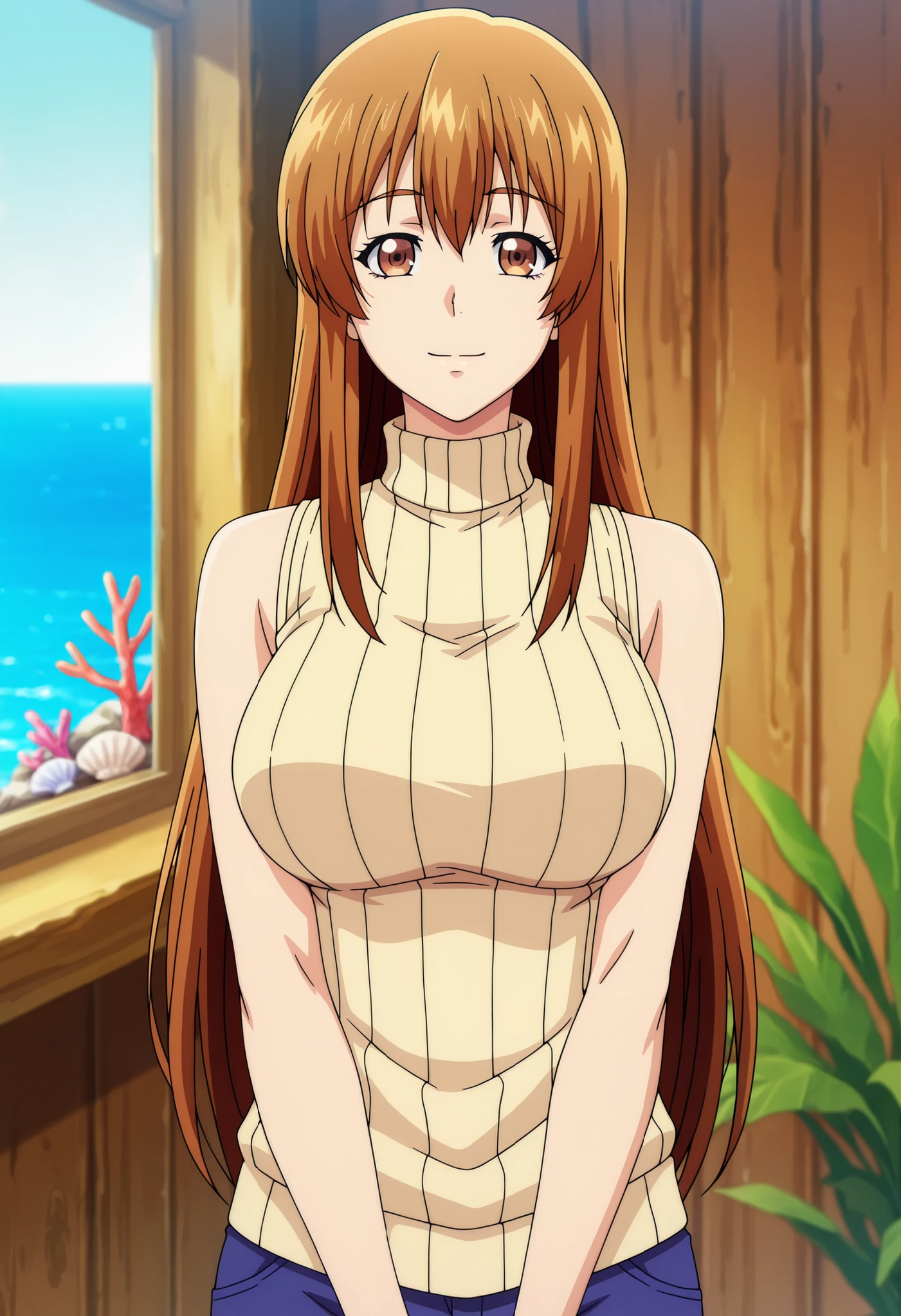 masterpiece、Highest quality、One woman、Anime Women、tachikawa mimi、solo、Brown Hair、Long Hair、Brown eyes、Big Breasts、cleavage、collarbone、A woman with very large breasts、yellow sundress、Toned body、garden、Tall Woman、Cowboy Shot、View your viewers、Female focus、smile