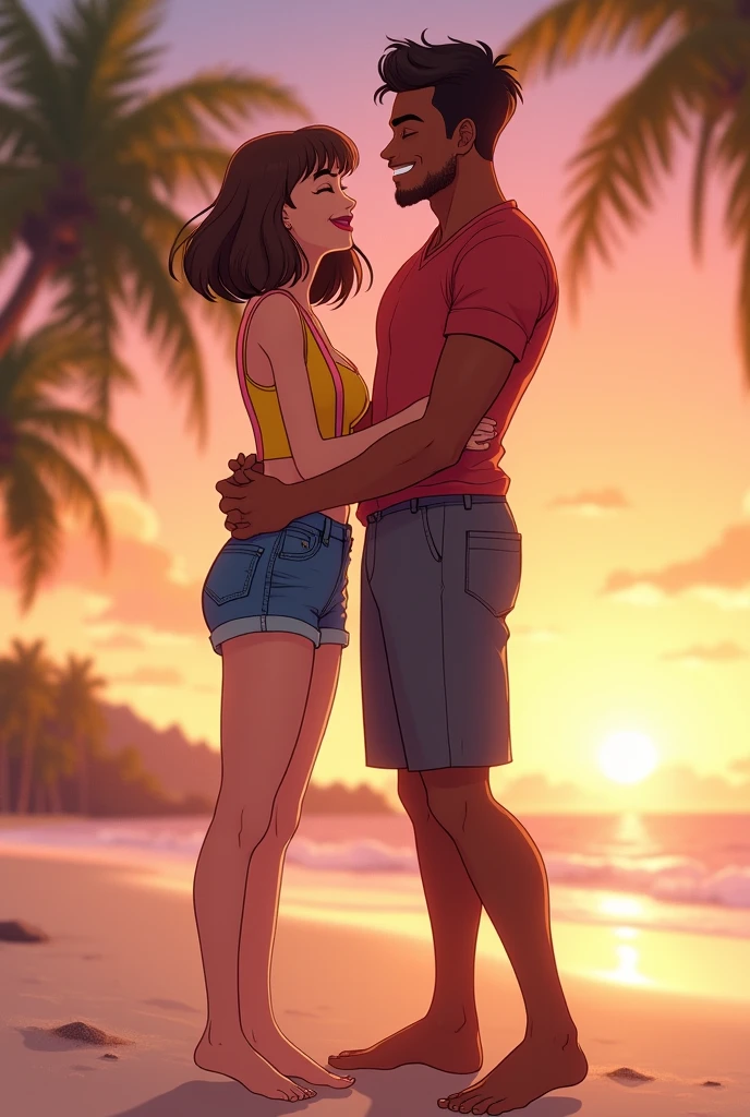 a picture，beachside，full bodyesbian，two guys，Chinese women and Indian men，hugs，𝓡𝓸𝓶𝓪𝓷𝓽𝓲𝓬，Exoticism，opposite --auto