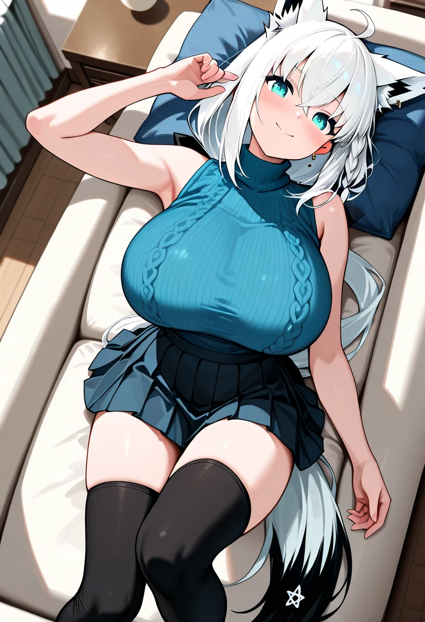 masterpiece, best quality, perfect features, intricate details, ray tracing, newest,(hitenkei, askzy:0.4),1girl, bronya-OL, solo, pencil skirt, looking at viewer, smirk, blush,  black jacket, striped shirt, cowboy shot, lying on back, office desk, embarrassed, blush, arms up, smirk , <lora:Char_Honkai_Bronya_XL_v1:0.9>