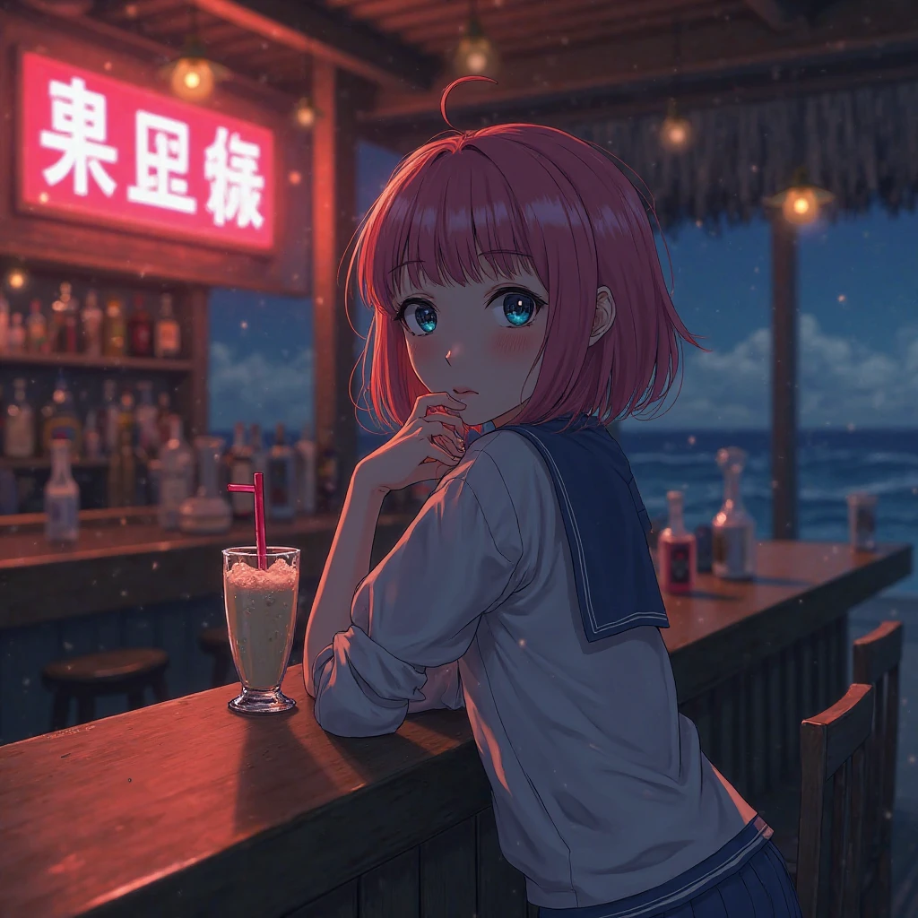 (8K, Highest quality, masterpiece:1.2), (Realistic, photo-Realistic:1.37), Super detailed,((( 1 Girl))),alone,Beautifully detailed skies,Detailed Cafe,night,Sitting,Date,(Red nose),(smile:1.15),(Mouth closed) Small breasts,Beautiful attention to detail,(shirt:1.1), night, Wet, rain,White lace, (short hair:1.2),Floating Hair NovaFrogStyle, ((whole body)),stand, sexy, cute