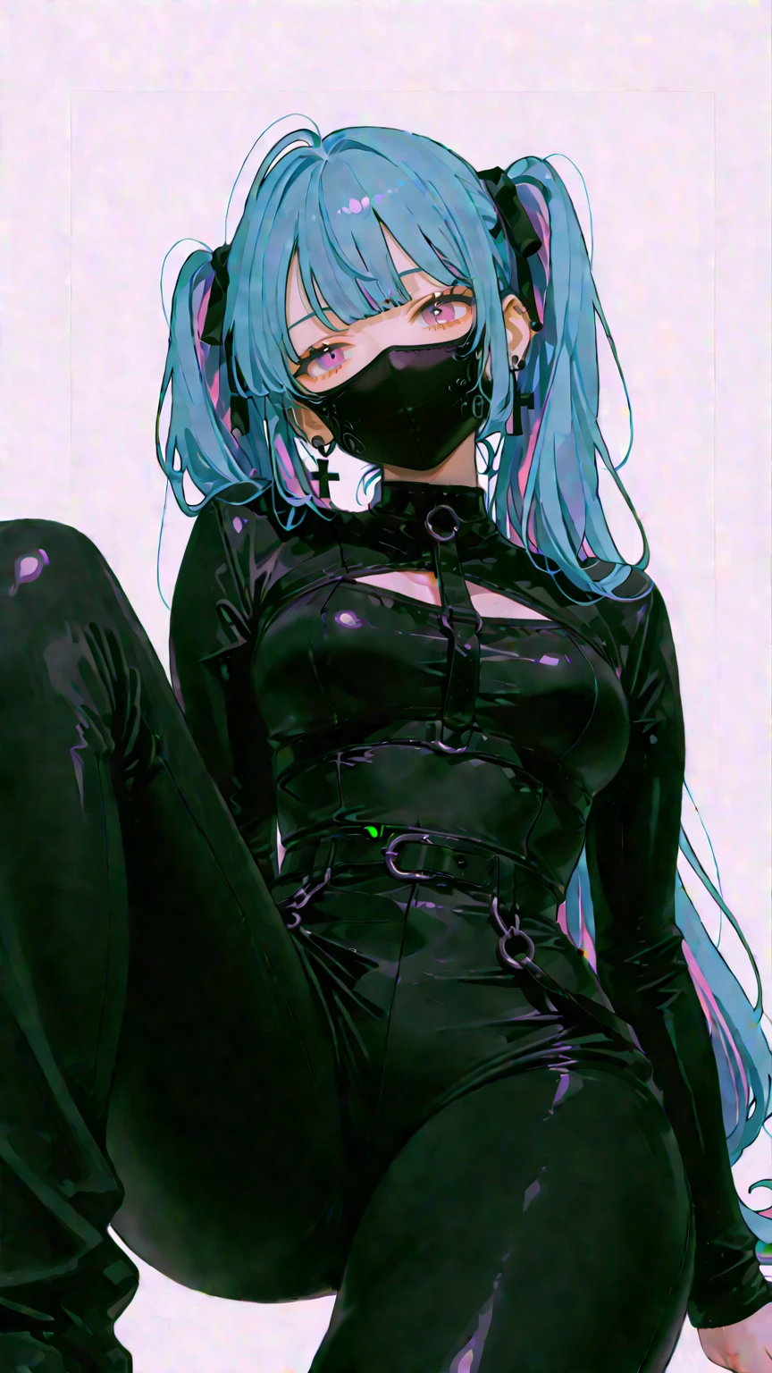 Hatsune Miku(anorak、tight black pants、 long、black mask、Dumbfounded ) There are 、I look down on the viewer