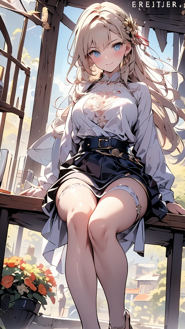 (woman),(((belt))),((erect)),(clean,sacred),(((intense orgasm))),(tears:1.2),(Sweat:1.3),((at the church:1.1)),(((No sleeve, Shorts))),(button-down,wearing lace shirt),(clothing),((Squint eyes:1.3)),(embarrassing,blush:1.3), masterpiece, Highest quality, Very detailed, Dynamic Angle, ((Perfect hands)),Great background, Meaningful Background, Absurd background, Artistic Overlays,panty,white haired woman,(maid),red eyes,(squat),Japanese anime,((stockings)),((leaning behind:1.5)),