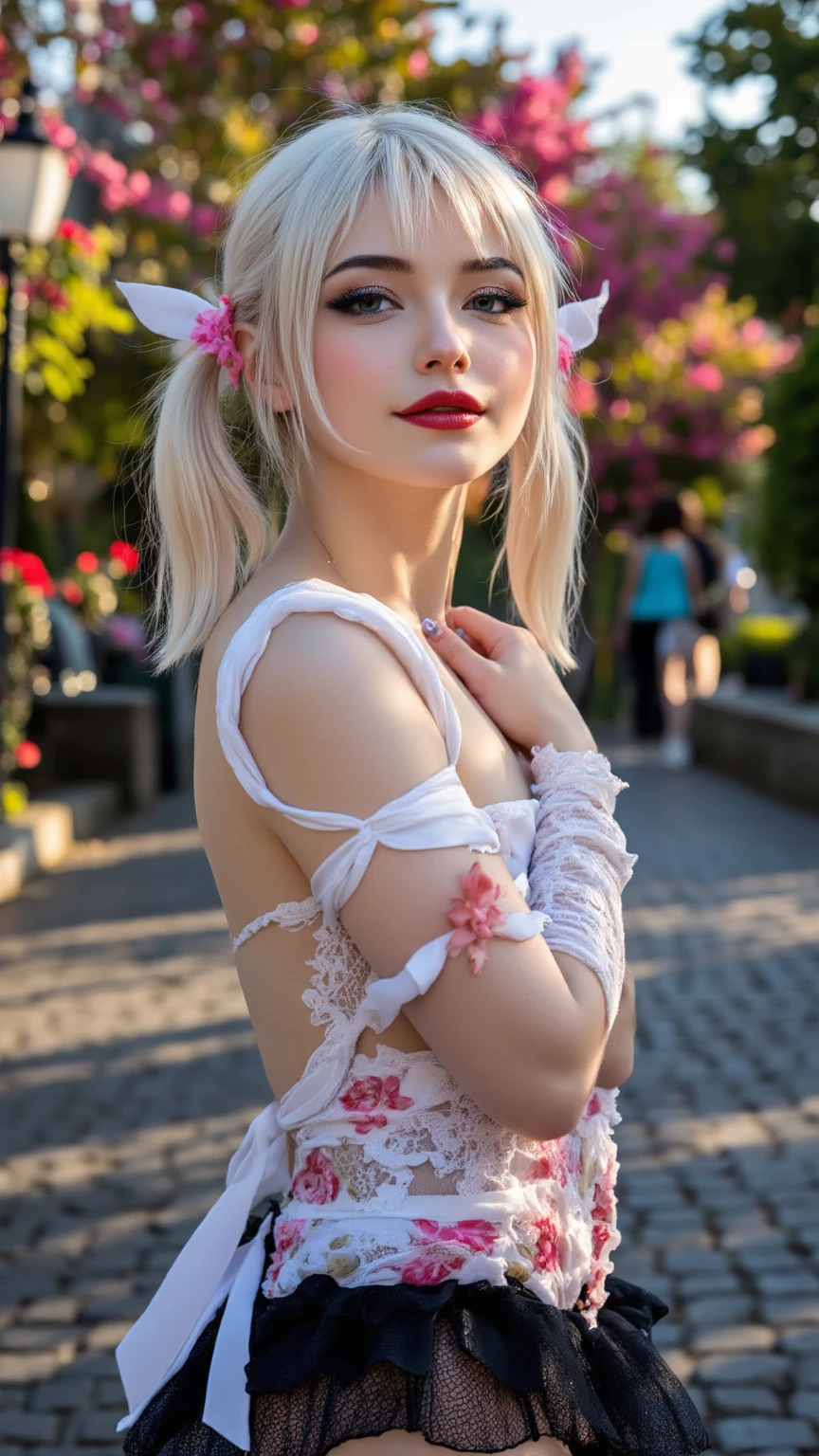 beautiful girl, model body, big blue eyes, small breasts, long legs, medium hoop earrings, pink lolita dress, low angle shot, sitting on school chair, showing panties, white panties, very white skin, long hair, wavy hair, blonde hair, school in the forest, classroom, photorealistic, Indirect lighting, volumetric light, specular light, ray tracing, hyper-detailed, best quality, ultra-high resolution, HDR, 8k, Soft focus, fog