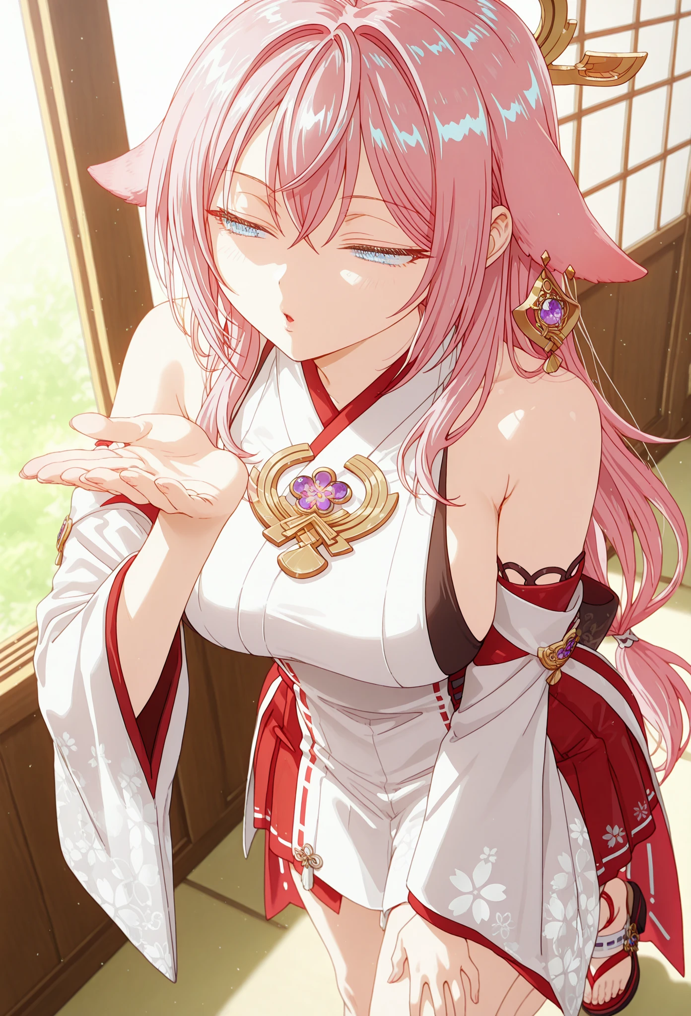 One Girl, (Urzan-6500:0.7), K-POPアイドル, yae miko, , Exposed bare shoulders, Pink Hair, Long white hair, Japanese Clothing, The best quality in the best condition, (da pintura:1.5), (hair ornaments:1.35), gem, Purple eyes, 耳Nipple Ring, , Written boundary depth, Detailed face, Face Focus, ribbon_trim, (View your audience:1.25), Non-traditional Shrine Maiden, Shiny skin, Long sleeve, Thick lips, Game CG, (Blur the background:1.2), sit, , whole body、Put your head on the urinal,Yogurt all over、whole bodyが濡れている、One Girll, Kneel, Obscene, Pee, Urine,garbage,masterpiece, Highest quality, Very detailed,Knee-high socks、Long white elbow gloves、Long socks、Open your thighs wide to the left and right、crouch on the ground、Show the audience your crotch