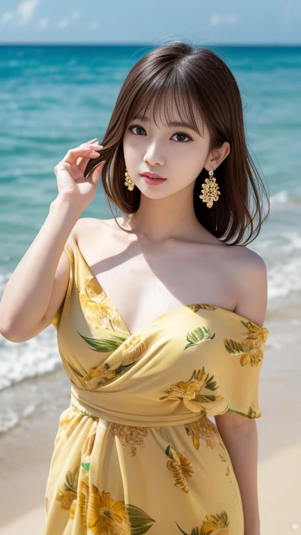 a lot of details, (slender waist), 30 years old, detailed black hair, beautiful detailed hair, super fucking beautiful, complex details beautiful and delicate eyes, perfect hands, (small breasts best quality), perfect and delicate limbs, detailed skin, best quality, ultra-detailed,
medium long shot, from below, (Standing on the surface of the sea:1.2), long hair blown up, short wavy hair, grin, (light yellow backless dress:1.2), on beautiful detailed water, night star,ches, specular reflection,