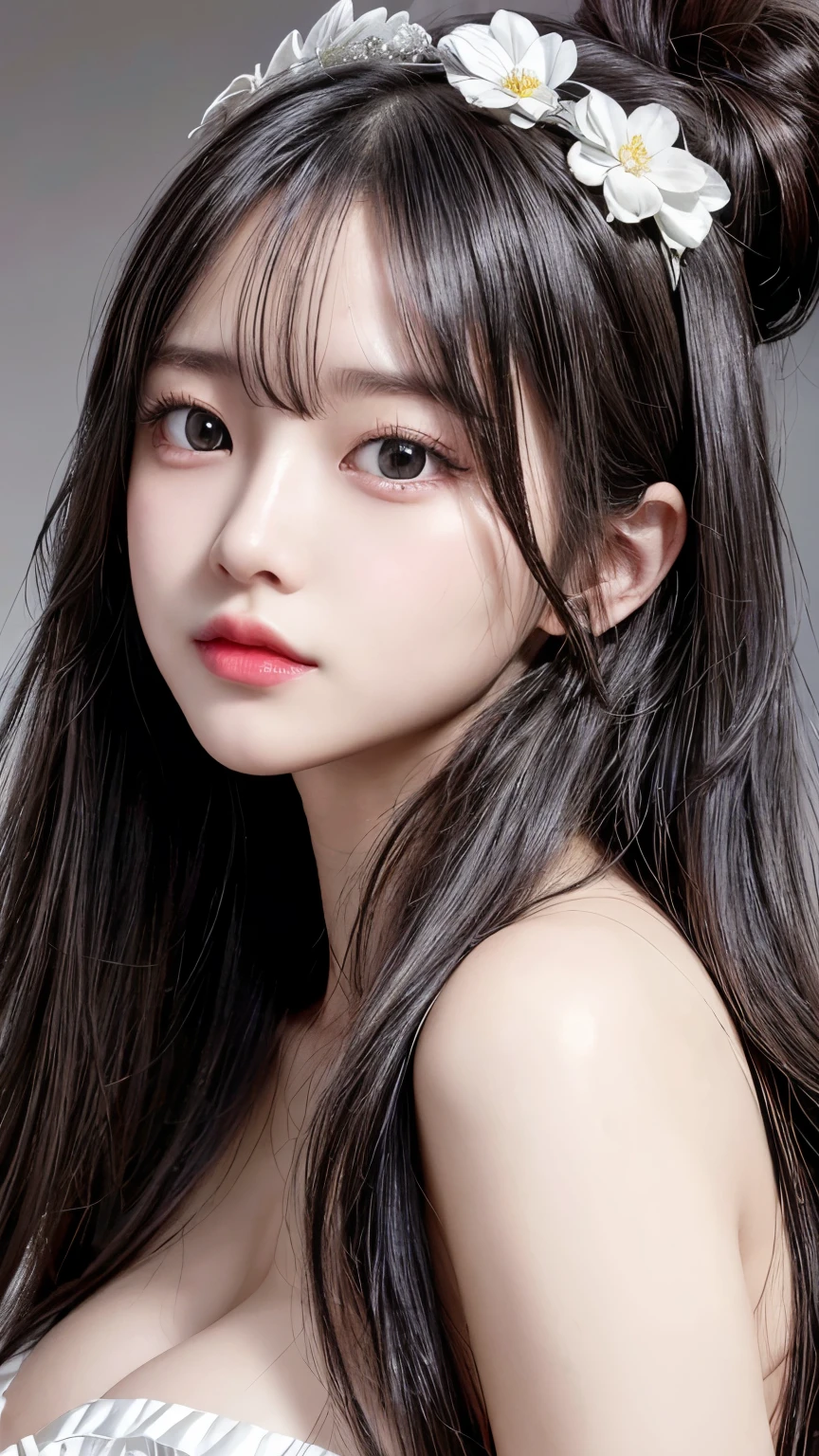 one African teen model , hair model, Unique hair details, Harajuku fashion, Near future , double eyelid, plump lips, professional makeup