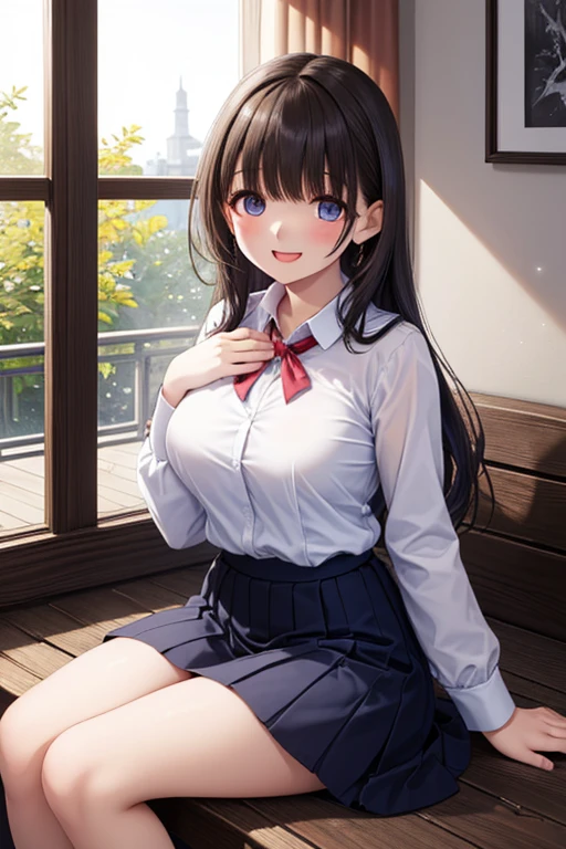 (Masterpiece),(Best Quality),1 girl,school_uniform,hidden private