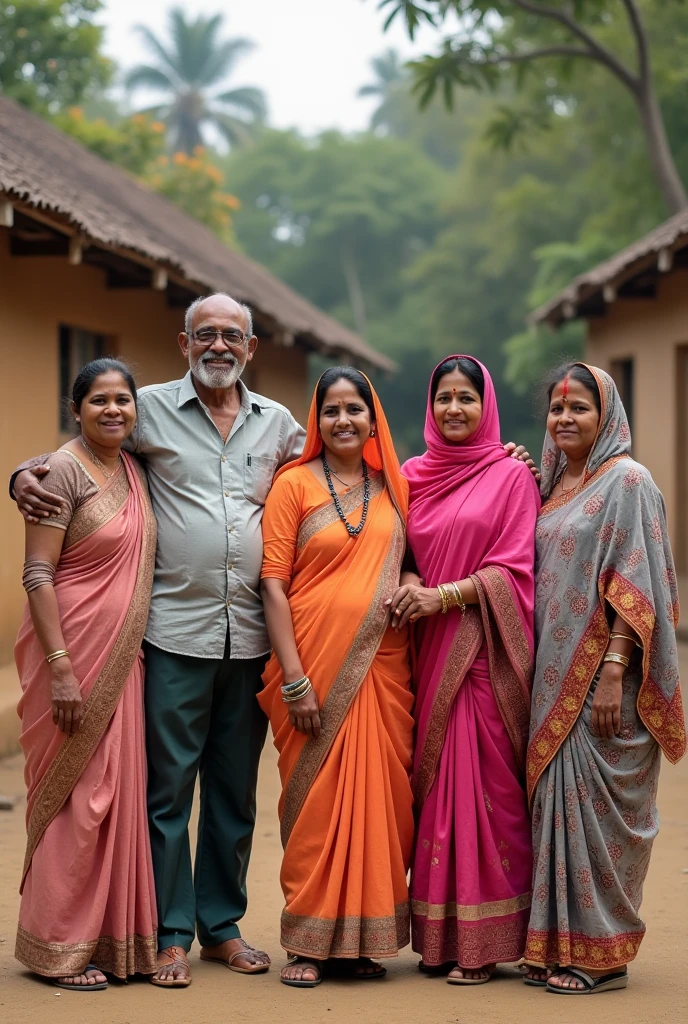 a group of Indian old women wearing sarees having beard and moustache